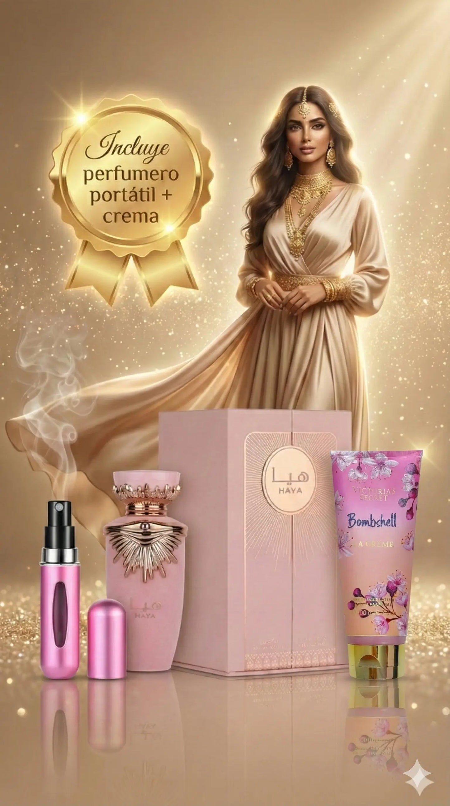 Haya Lattafa + Obsequios 🎁Crema Victoria secret y Perfumero🎁