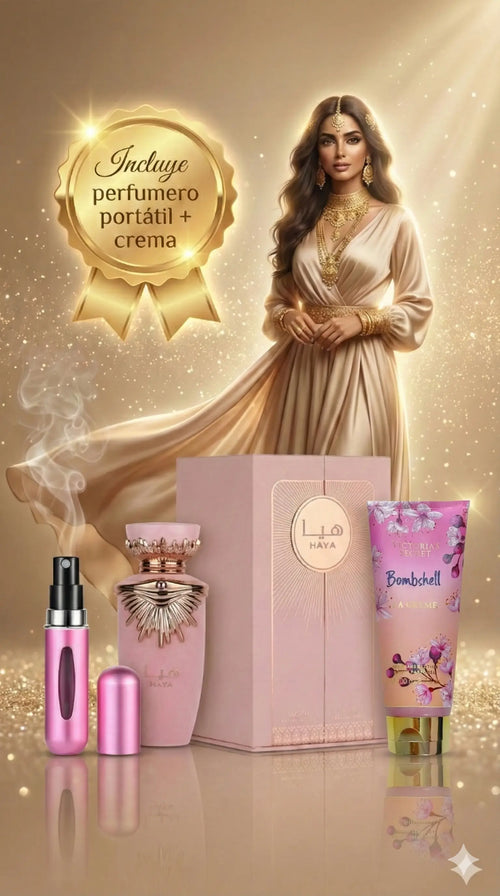 Haya Lattafa + Obsequios 🎁Crema Victoria secret y Perfumero🎁